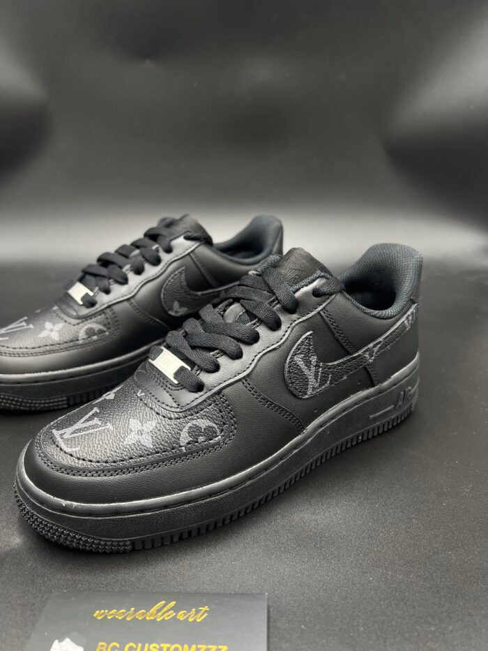 Black Air Force 1 x swoosh grey/black LV