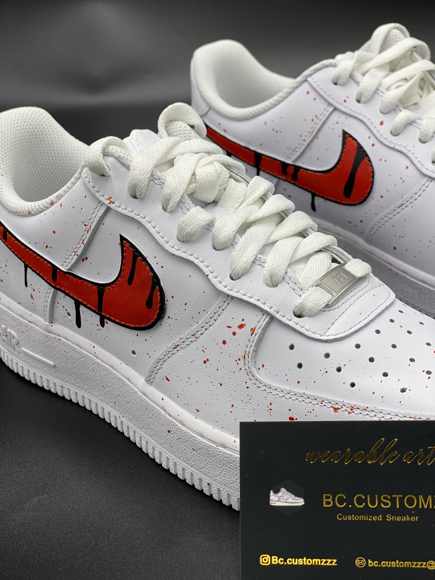 Nike air force 1 x red swoosh x black “DRIP”
