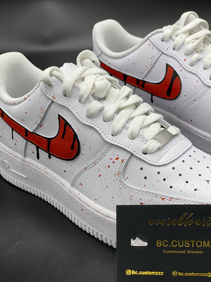 Nike air force 1 x red swoosh x black “DRIP”